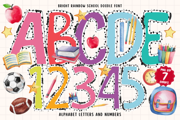 Bright Rainbow School Doodle Fonts